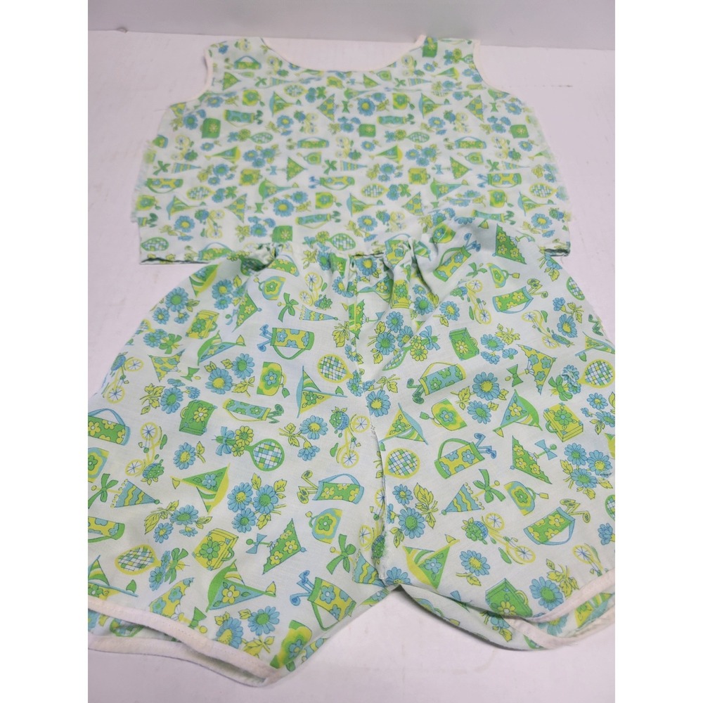 Vintage 60s‎ Novelty Print Golf Tennis Sailing Two Piece Shorts Set 12-24 months